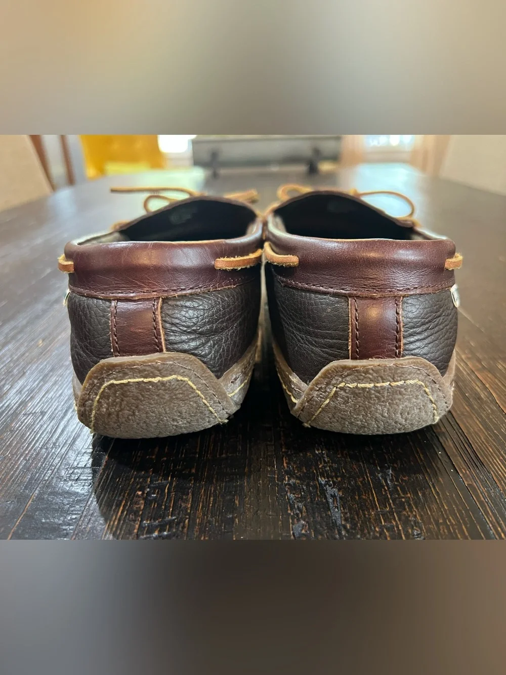LL Bean Slippers Mens 11 M Brown Leather Flannel Lined Handsewn Moccasin Shoes
